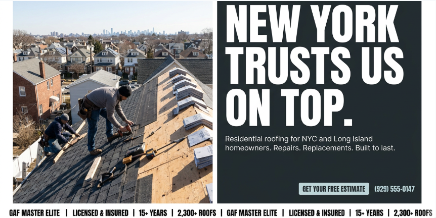 Apex Roofing Queens homepage hero section