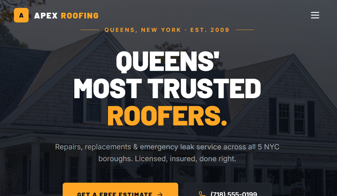 Summit Ridge Roofing homepage with house photo